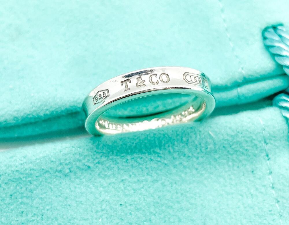 Tiffany & Co. 1837 Thin Band Ring Sterling Silver Size 6.75 w/ Pouch